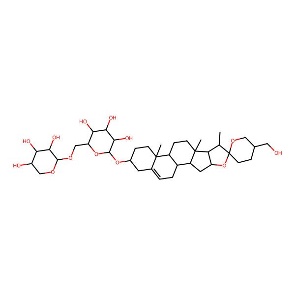2D Structure of (2R,3R,4S,5S,6R)-2-[(1S,2S,4S,5'S,6R,7S,8R,9S,12S,13R,16S)-5'-(hydroxymethyl)-7,9,13-trimethylspiro[5-oxapentacyclo[10.8.0.02,9.04,8.013,18]icos-18-ene-6,2'-oxane]-16-yl]oxy-6-[[(2S,3R,4S,5S)-3,4,5-trihydroxyoxan-2-yl]oxymethyl]oxane-3,4,5-triol