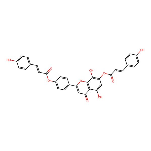2D Structure of [4-[5,8-Dihydroxy-7-[3-(4-hydroxyphenyl)prop-2-enoyloxy]-4-oxochromen-2-yl]phenyl] 3-(4-hydroxyphenyl)prop-2-enoate