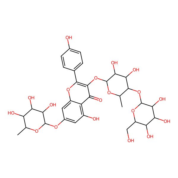 2D Structure of 3-[(2S,3R,4S,5R,6S)-3,4-dihydroxy-6-methyl-5-[(2S,3R,4S,5S,6R)-3,4,5-trihydroxy-6-(hydroxymethyl)oxan-2-yl]oxyoxan-2-yl]oxy-5-hydroxy-2-(4-hydroxyphenyl)-7-[(2S,3R,4R,5R,6S)-3,4,5-trihydroxy-6-methyloxan-2-yl]oxychromen-4-one