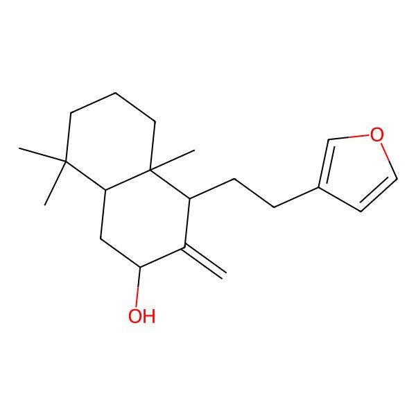 2D Structure of (2S,4R,4aS,8aR)-4-[2-(furan-3-yl)ethyl]-4a,8,8-trimethyl-3-methylidene-2,4,5,6,7,8a-hexahydro-1H-naphthalen-2-ol