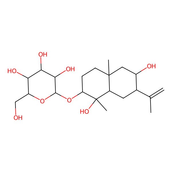 2D Structure of (2S,3R,4S,5S,6R)-2-[[(1S,2S,4aR,6S,7S,8aR)-1,6-dihydroxy-1,4a-dimethyl-7-prop-1-en-2-yl-2,3,4,5,6,7,8,8a-octahydronaphthalen-2-yl]oxy]-6-(hydroxymethyl)oxane-3,4,5-triol