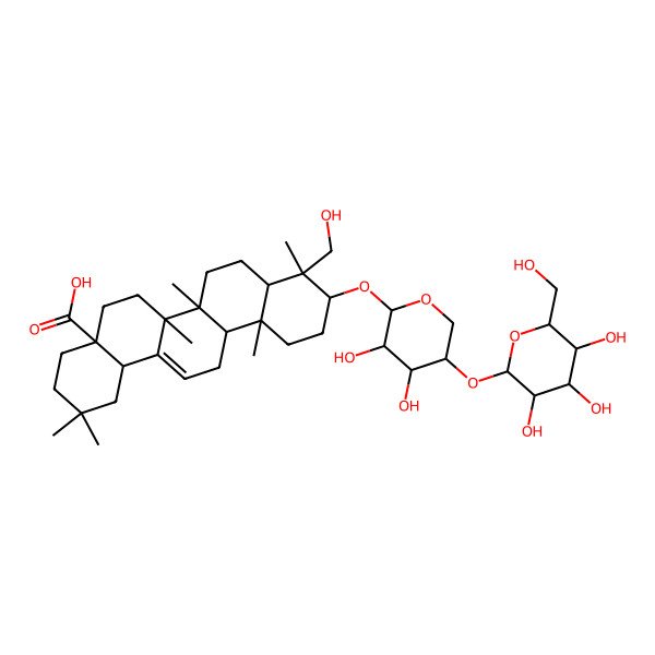 2D Structure of 10-[3,4-Dihydroxy-5-[3,4,5-trihydroxy-6-(hydroxymethyl)oxan-2-yl]oxyoxan-2-yl]oxy-9-(hydroxymethyl)-2,2,6a,6b,9,12a-hexamethyl-1,3,4,5,6,6a,7,8,8a,10,11,12,13,14b-tetradecahydropicene-4a-carboxylic acid