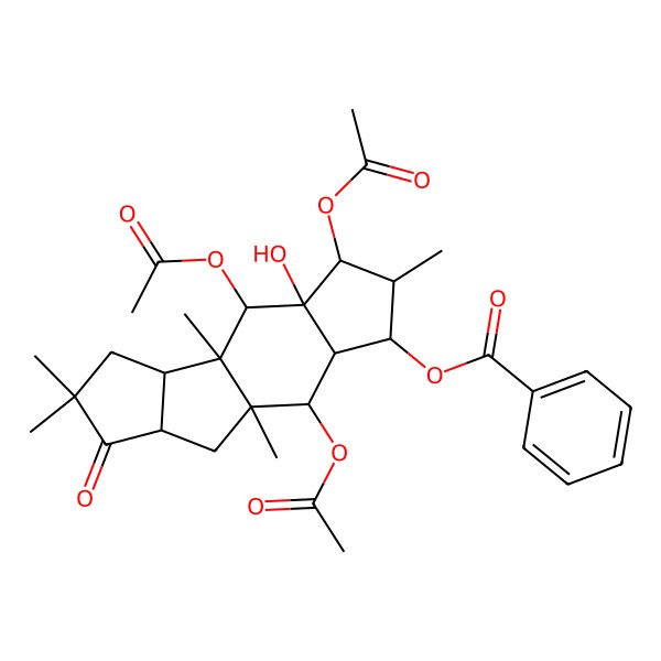 2D Structure of (2,6,8-Triacetyloxy-7-hydroxy-1,5,9,12,12-pentamethyl-13-oxo-4-tetracyclo[7.6.0.03,7.010,14]pentadecanyl) benzoate