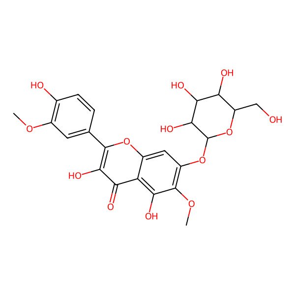 2D Structure of 3,5-dihydroxy-2-(4-hydroxy-3-methoxyphenyl)-6-methoxy-7-[(2S,3S,4S,5S,6R)-3,4,5-trihydroxy-6-(hydroxymethyl)oxan-2-yl]oxychromen-4-one