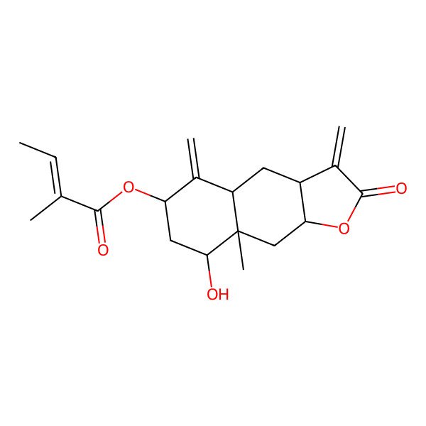 2D Structure of [(3aR,4aS,6R,8S,8aR,9aR)-8-hydroxy-8a-methyl-3,5-dimethylidene-2-oxo-3a,4,4a,6,7,8,9,9a-octahydrobenzo[f][1]benzofuran-6-yl] (Z)-2-methylbut-2-enoate