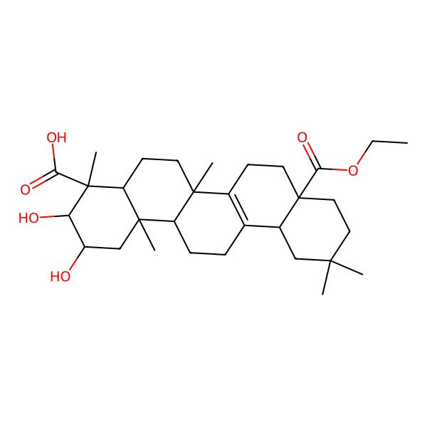 2D Structure of 8a-ethoxycarbonyl-2,3-dihydroxy-4,6a,11,11,14b-pentamethyl-2,3,4a,5,6,7,8,9,10,12,12a,13,14,14a-tetradecahydro-1H-picene-4-carboxylic acid