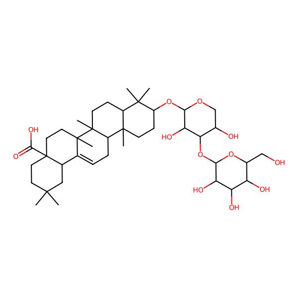 2D Structure of 10-[3,5-Dihydroxy-4-[3,4,5-trihydroxy-6-(hydroxymethyl)oxan-2-yl]oxyoxan-2-yl]oxy-2,2,6a,6b,9,9,12a-heptamethyl-1,3,4,5,6,6a,7,8,8a,10,11,12,13,14b-tetradecahydropicene-4a-carboxylic acid