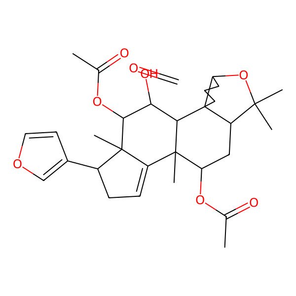 2D Structure of [(2R,6S,9R,11R,12R,16S,17S,18R,19R)-18-acetyloxy-16-(furan-3-yl)-19-hydroxy-8,8,12,17-tetramethyl-4-oxo-7-oxapentacyclo[10.7.0.02,6.02,9.013,17]nonadec-13-en-11-yl] acetate