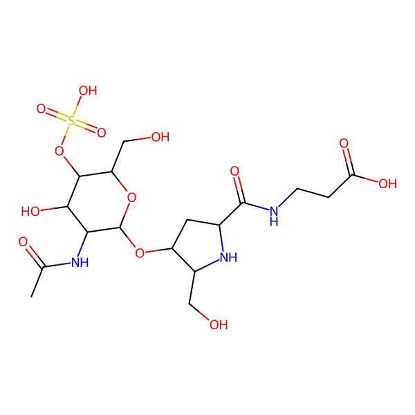 2D Structure of 3-[[4-[3-Acetamido-4-hydroxy-6-(hydroxymethyl)-5-sulfooxyoxan-2-yl]oxy-5-(hydroxymethyl)pyrrolidine-2-carbonyl]amino]propanoic acid