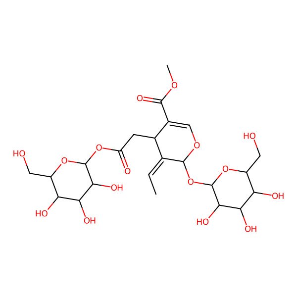 2D Structure of methyl 5-ethylidene-4-[2-oxo-2-[3,4,5-trihydroxy-6-(hydroxymethyl)oxan-2-yl]oxyethyl]-6-[3,4,5-trihydroxy-6-(hydroxymethyl)oxan-2-yl]oxy-4H-pyran-3-carboxylate