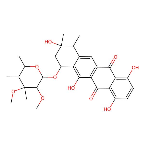 2D Structure of (9S)-7-[(2S,5S)-3,4-dimethoxy-4,5,6-trimethyloxan-2-yl]oxy-1,4,6,9-tetrahydroxy-9,10-dimethyl-8,10-dihydro-7H-tetracene-5,12-dione