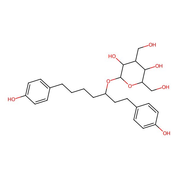 2D Structure of (2R,3R,4S,5S,6R)-2-[(3R)-1,7-bis(4-hydroxyphenyl)heptan-3-yl]oxy-4,6-bis(hydroxymethyl)oxane-3,5-diol