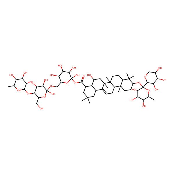 2D Structure of [(2R,3S,5S)-2,3,4,5-tetrahydroxy-6-[[(2S,3S,5S)-2,3,4-trihydroxy-6-(hydroxymethyl)-5-[(3S,4S,5S,6R)-3,4,5-trihydroxy-6-methyloxan-2-yl]oxyoxan-2-yl]oxymethyl]oxan-2-yl] (4R,5R,6aS,6bR,10S,12aR,14bR)-5-hydroxy-2,2,6a,6b,9,9,12a-heptamethyl-10-[(3S,4S,5S,6R)-3,4,5-trihydroxy-6-methyl-2-[(3R,4R,5S)-3,4,5-trihydroxyoxan-2-yl]oxan-2-yl]oxy-3,4,4a,5,6,6a,7,8,8a,10,11,12,13,14b-tetradecahydro-1H-picene-4-carboxylate
