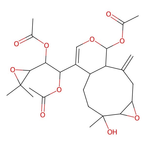 2D Structure of [(1R,4R,6R,7S,10S,14R)-11-[(1R,2R)-1,2-diacetyloxy-2-[(2R)-3,3-dimethyloxiran-2-yl]ethyl]-7-hydroxy-7-methyl-2-methylidene-5,13-dioxatricyclo[8.4.0.04,6]tetradec-11-en-14-yl] acetate