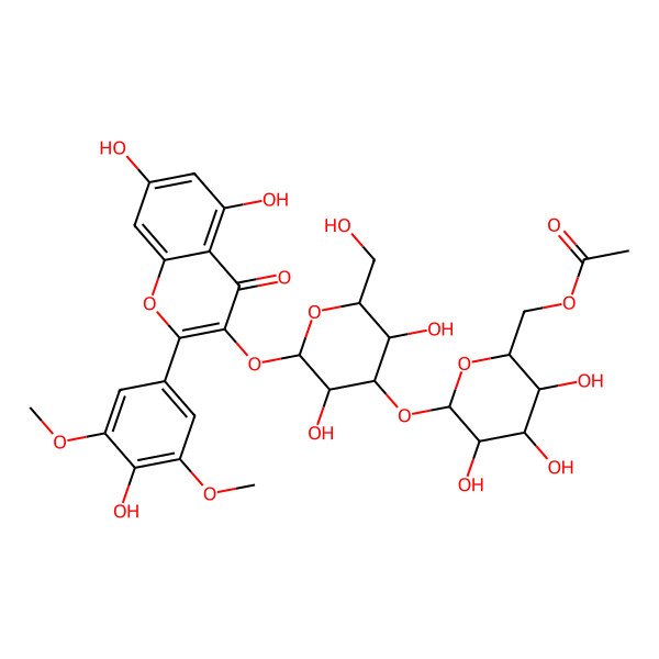 2D Structure of [(2R,3S,4S,5R,6S)-6-[(2S,3R,4S,5S,6R)-2-[5,7-dihydroxy-2-(4-hydroxy-3,5-dimethoxyphenyl)-4-oxochromen-3-yl]oxy-3,5-dihydroxy-6-(hydroxymethyl)oxan-4-yl]oxy-3,4,5-trihydroxyoxan-2-yl]methyl acetate