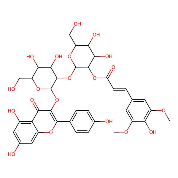2D Structure of [(2S,3R,4S,5S,6R)-2-[(2S,3R,4S,5S,6R)-2-[5,7-dihydroxy-2-(4-hydroxyphenyl)-4-oxochromen-3-yl]oxy-4,5-dihydroxy-6-(hydroxymethyl)oxan-3-yl]oxy-4,5-dihydroxy-6-(hydroxymethyl)oxan-3-yl] (E)-3-(4-hydroxy-3,5-dimethoxyphenyl)prop-2-enoate