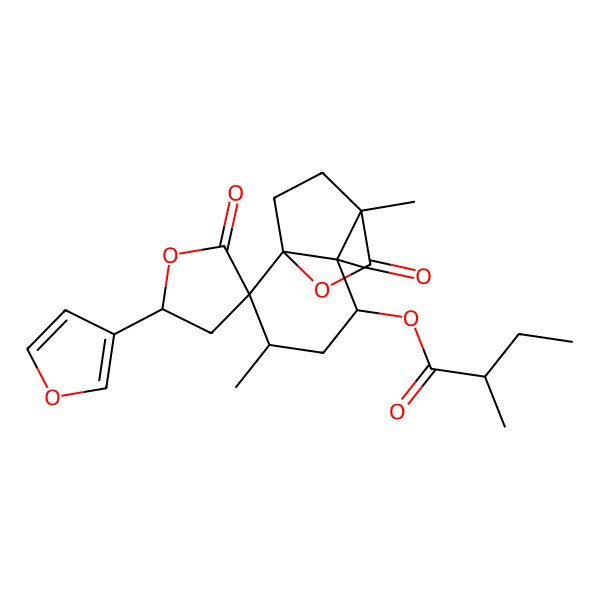 2D Structure of [5'-(Furan-3-yl)-3,6,7-trimethyl-2',8-dioxospiro[9-oxatricyclo[5.2.2.01,6]undecane-2,3'-oxolane]-5-yl] 2-methylbutanoate