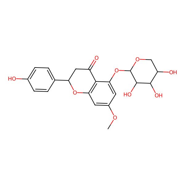 2D Structure of (2S)-2-(4-hydroxyphenyl)-7-methoxy-5-[(2S,3R,4S,5R)-3,4,5-trihydroxyoxan-2-yl]oxy-2,3-dihydrochromen-4-one