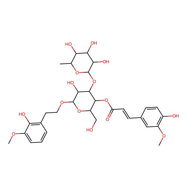 2D Structure of [5-Hydroxy-6-[2-(2-hydroxy-3-methoxyphenyl)ethoxy]-2-(hydroxymethyl)-4-(3,4,5-trihydroxy-6-methyloxan-2-yl)oxyoxan-3-yl] 3-(4-hydroxy-3-methoxyphenyl)prop-2-enoate