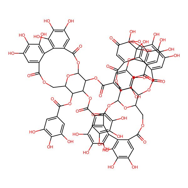 2D Structure of [(1S,2R,8S,10S,19R,20R,39S)-8,9,9,13,14,26,27,28,31,32,33-undecahydroxy-4,7,17,23,36-pentaoxo-3,18,22,37,38,40-hexaoxaoctacyclo[18.17.1.12,19.18,12.05,10.011,16.024,29.030,35]tetraconta-5,11,13,15,24,26,28,30,32,34-decaen-39-yl] 2-[5-[[(1S,19R,20R,21S,22R)-6,7,8,11,12,13-hexahydroxy-3,16-dioxo-20,21-bis[(3,4,5-trihydroxybenzoyl)oxy]-2,17,23-trioxatetracyclo[17.3.1.04,9.010,15]tricosa-4,6,8,10,12,14-hexaen-22-yl]oxycarbonyl]-2,3-dihydroxyphenoxy]-3,4,5-trihydroxybenzoate