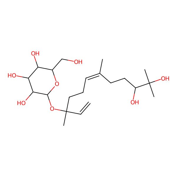 2D Structure of (2R,3R,4S,5S,6R)-2-[(3S,6E,10S)-10,11-dihydroxy-3,7,11-trimethyldodeca-1,6-dien-3-yl]oxy-6-(hydroxymethyl)oxane-3,4,5-triol