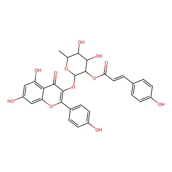 2D Structure of [2-[5,7-Dihydroxy-2-(4-hydroxyphenyl)-4-oxochromen-3-yl]oxy-4,5-dihydroxy-6-methyloxan-3-yl] 3-(4-hydroxyphenyl)prop-2-enoate