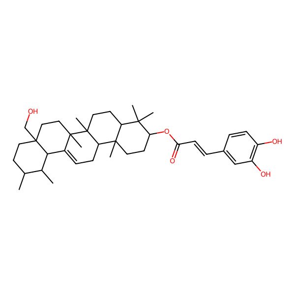 2D Structure of [8a-(hydroxymethyl)-4,4,6a,6b,11,12,14b-heptamethyl-2,3,4a,5,6,7,8,9,10,11,12,12a,14,14a-tetradecahydro-1H-picen-3-yl] 3-(3,4-dihydroxyphenyl)prop-2-enoate