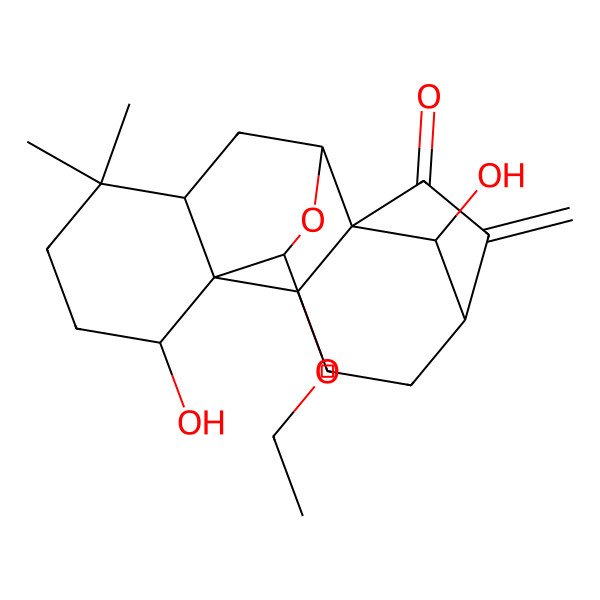 2D Structure of (1S,2S,5S,8S,9R,11R,15S,18S)-16-ethoxy-15,18-dihydroxy-12,12-dimethyl-6-methylidene-17-oxapentacyclo[7.6.2.15,8.01,11.02,8]octadecan-7-one