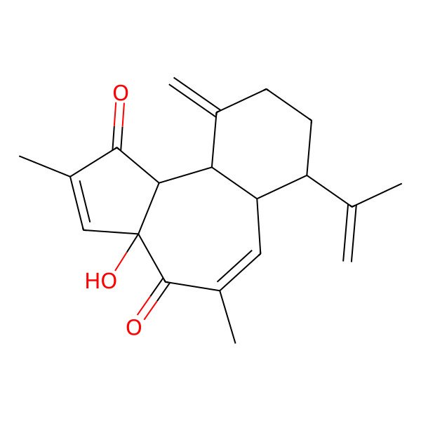 2D Structure of (3aR,6aS,7R,10aS,10bR)-3a-hydroxy-2,5-dimethyl-10-methylidene-7-prop-1-en-2-yl-6a,7,8,9,10a,10b-hexahydrobenzo[h]azulene-1,4-dione