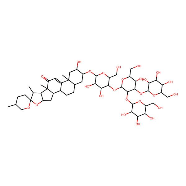 2D Structure of 16-[3,4-Dihydroxy-5-[5-hydroxy-6-(hydroxymethyl)-3,4-bis[[3,4,5-trihydroxy-6-(hydroxymethyl)oxan-2-yl]oxy]oxan-2-yl]oxy-6-(hydroxymethyl)oxan-2-yl]oxy-15-hydroxy-5',7,9,13-tetramethylspiro[5-oxapentacyclo[10.8.0.02,9.04,8.013,18]icos-11-ene-6,2'-oxane]-10-one