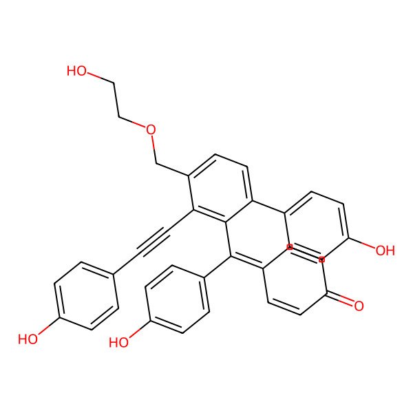 2D Structure of 4-[[3-(2-Hydroxyethoxymethyl)-6-(4-hydroxyphenyl)-2-[2-(4-hydroxyphenyl)ethynyl]phenyl]-(4-hydroxyphenyl)methylidene]cyclohexa-2,5-dien-1-one