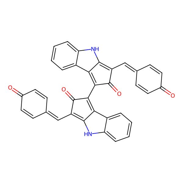 2D Structure of 3-[(4-oxocyclohexa-2,5-dien-1-ylidene)methyl]-1-[2-oxo-3-[(4-oxocyclohexa-2,5-dien-1-ylidene)methyl]-4H-cyclopenta[b]indol-1-yl]-4H-cyclopenta[b]indol-2-one