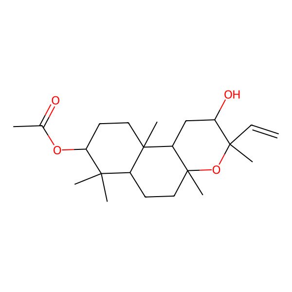 2D Structure of [(2R,3S,4aS,6aS,8R,10aR,10bS)-3-ethenyl-2-hydroxy-3,4a,7,7,10a-pentamethyl-2,5,6,6a,8,9,10,10b-octahydro-1H-benzo[f]chromen-8-yl] acetate