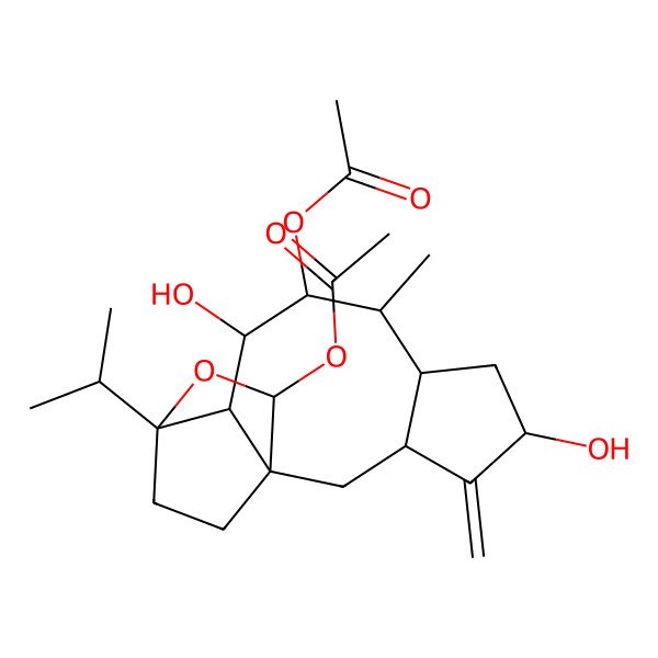 2D Structure of (14-Acetyloxy-5,10-dihydroxy-8-methyl-4-methylidene-12-propan-2-yl-13-oxatetracyclo[10.2.2.01,11.03,7]hexadecan-9-yl) acetate