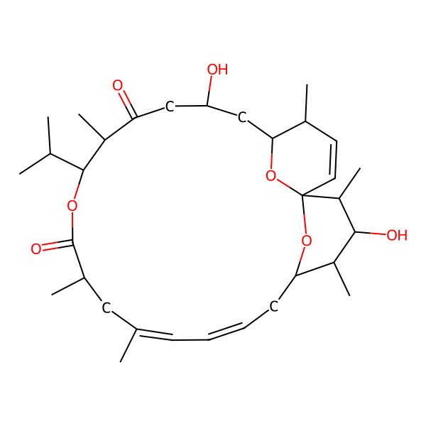2D Structure of (1R,4S,5S,7R,10R,11S,14R,16E,18E,21R,22R,23S,24S)-7,23-dihydroxy-4,10,14,16,22,24-hexamethyl-11-propan-2-yl-12,25,26-trioxatricyclo[19.3.1.11,5]hexacosa-2,16,18-triene-9,13-dione