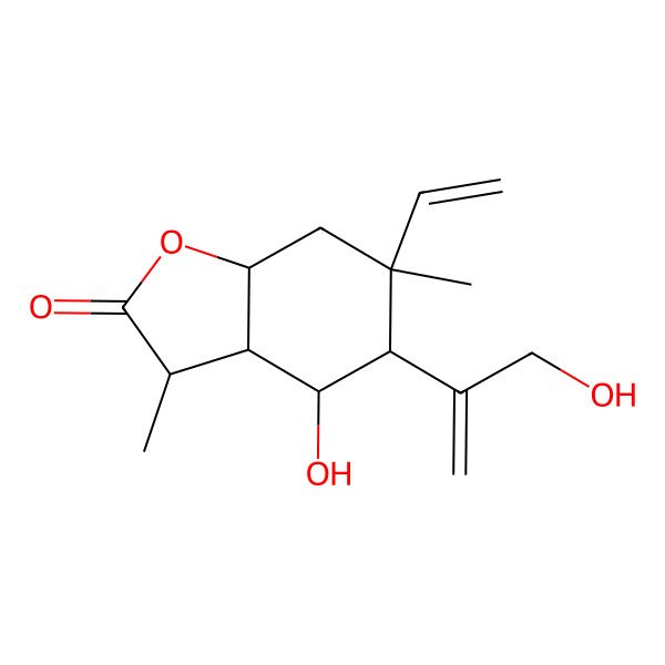 2D Structure of (3R,3aS,4R,5R,6S,7aS)-6-ethenyl-4-hydroxy-5-(3-hydroxyprop-1-en-2-yl)-3,6-dimethyl-3,3a,4,5,7,7a-hexahydro-1-benzofuran-2-one