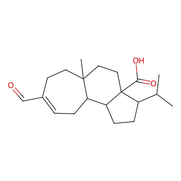 2D Structure of (3R,3aS,5aR,10aS,10bS)-8-formyl-5a-methyl-3-propan-2-yl-1,2,3,4,5,6,7,10,10a,10b-decahydrocyclohepta[g]indene-3a-carboxylic acid