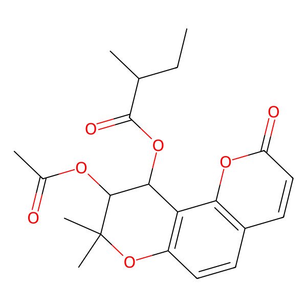 2D Structure of [(9R,10R)-9-acetyloxy-8,8-dimethyl-2-oxo-9,10-dihydropyrano[2,3-f]chromen-10-yl] (2R)-2-methylbutanoate