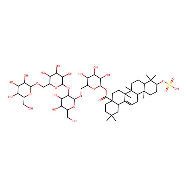 2D Structure of [(2S,3R,4S,5S,6R)-6-[[(2R,3R,4S,5S,6R)-4,5-dihydroxy-6-(hydroxymethyl)-3-[(2S,3R,4S,5S,6R)-3,4,5-trihydroxy-6-[[(2R,3R,4S,5S,6R)-3,4,5-trihydroxy-6-(hydroxymethyl)oxan-2-yl]oxymethyl]oxan-2-yl]oxyoxan-2-yl]oxymethyl]-3,4,5-trihydroxyoxan-2-yl] (4aS,6aR,6aS,6bR,8aR,10S,12aR,14bS)-2,2,6a,6b,9,9,12a-heptamethyl-10-sulfooxy-1,3,4,5,6,6a,7,8,8a,10,11,12,13,14b-tetradecahydropicene-4a-carboxylate