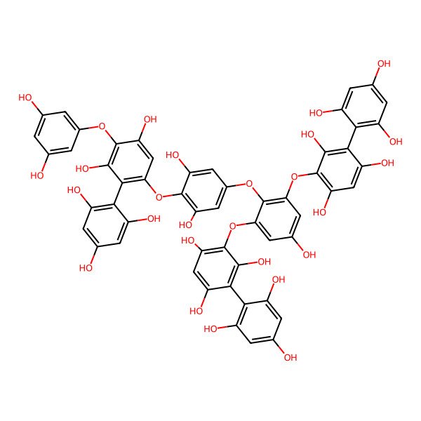 2D Structure of 2-[2-[4-[4-(3,5-Dihydroxyphenoxy)-3,5-dihydroxy-2-(2,4,6-trihydroxyphenyl)phenoxy]-3,5-dihydroxyphenoxy]-5-hydroxy-3-[2,4,6-trihydroxy-3-(2,4,6-trihydroxyphenyl)phenoxy]phenoxy]-4-(2,4,6-trihydroxyphenyl)benzene-1,3,5-triol