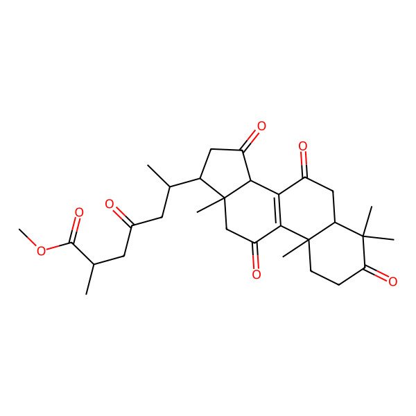 2D Structure of Methyl 2-methyl-4-oxo-6-(4,4,10,13-tetramethyl-3,7,11,15-tetraoxo-1,2,5,6,12,14,16,17-octahydrocyclopenta[a]phenanthren-17-yl)heptanoate
