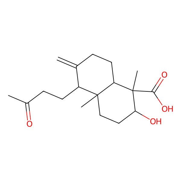 2D Structure of (1R,2R,4aR,5S,8aR)-2-hydroxy-1,4a-dimethyl-6-methylidene-5-(3-oxobutyl)-3,4,5,7,8,8a-hexahydro-2H-naphthalene-1-carboxylic acid