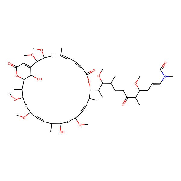 2D Structure of N-[11-(17,29-dihydroxy-2,3,15,21,23-pentamethoxy-5,12,18,24-tetramethyl-9,27-dioxo-10,26-dioxabicyclo[23.3.1]nonacosa-1(28),5,7,13,19-pentaen-11-yl)-4,10-dimethoxy-5,9-dimethyl-6-oxododec-1-enyl]-N-methylformamide