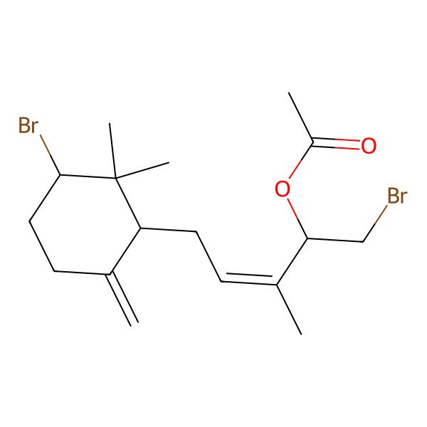 2D Structure of [(Z)-1-bromo-5-[(1R,3S)-3-bromo-2,2-dimethyl-6-methylidenecyclohexyl]-3-methylpent-3-en-2-yl] acetate
