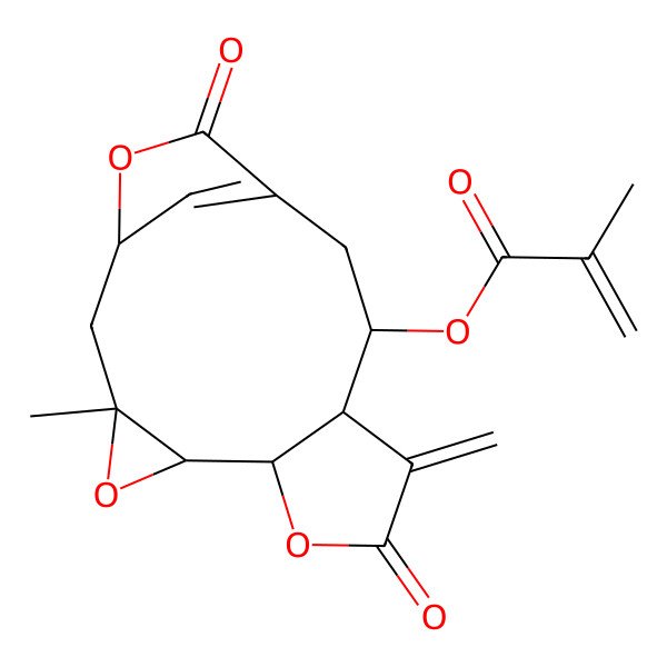 2D Structure of [(3R,5R,6S,10R,11S)-3-methyl-9-methylidene-8,14-dioxo-4,7,15-trioxatetracyclo[11.2.1.03,5.06,10]hexadec-13(16)-en-11-yl] 2-methylprop-2-enoate