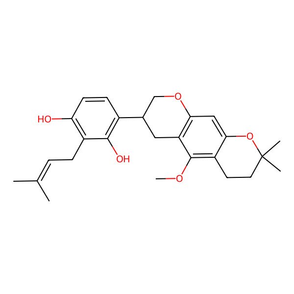 2D Structure of (3R)-2',4'-Dihydroxy-5-methoxy-6'',6''-dimethyl-3'-prenyl-4'',5''-dihydroxypyrano[2'',3'':7,6]isoflavan