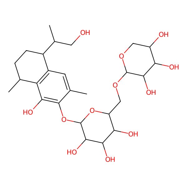 2D Structure of 2-[[1-Hydroxy-5-(1-hydroxypropan-2-yl)-3,8-dimethyl-5,6,7,8-tetrahydronaphthalen-2-yl]oxy]-6-[(3,4,5-trihydroxyoxan-2-yl)oxymethyl]oxane-3,4,5-triol