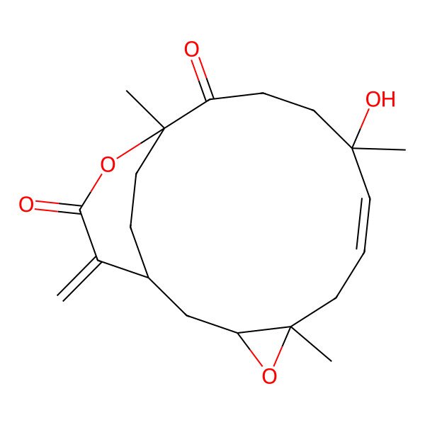 2D Structure of (1R,3S,5S,9R,13R)-9-hydroxy-5,9,13-trimethyl-16-methylidene-4,14-dioxatricyclo[11.3.2.03,5]octadec-7-ene-12,15-dione