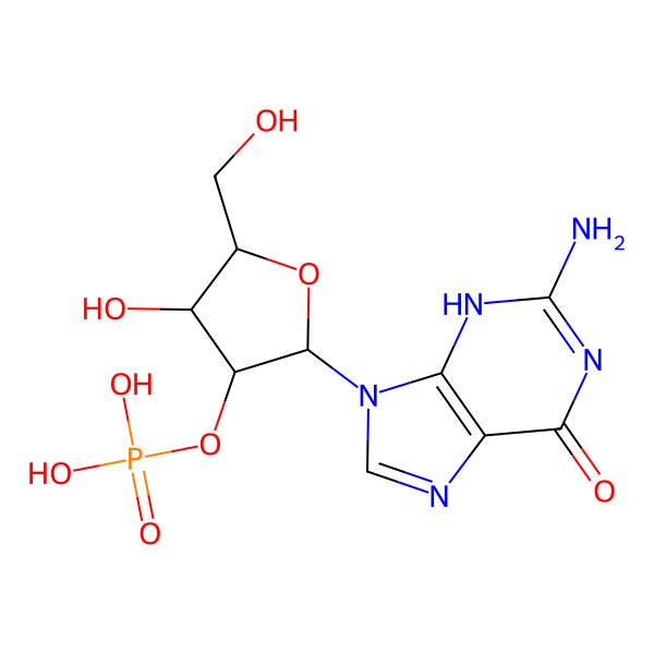 2D Structure of [(2R,3R,4R,5R)-2-(2-amino-6-oxo-3H-purin-9-yl)-4-hydroxy-5-(hydroxymethyl)oxolan-3-yl] dihydrogen phosphate