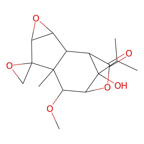 2D Structure of (1R,2S,3R,5R,6R,7S,8S,9S,12R)-12-hydroxy-8-methoxy-7-methyl-12-propan-2-ylspiro[4,10-dioxatetracyclo[7.2.1.02,7.03,5]dodecane-6,2'-oxirane]-11-one